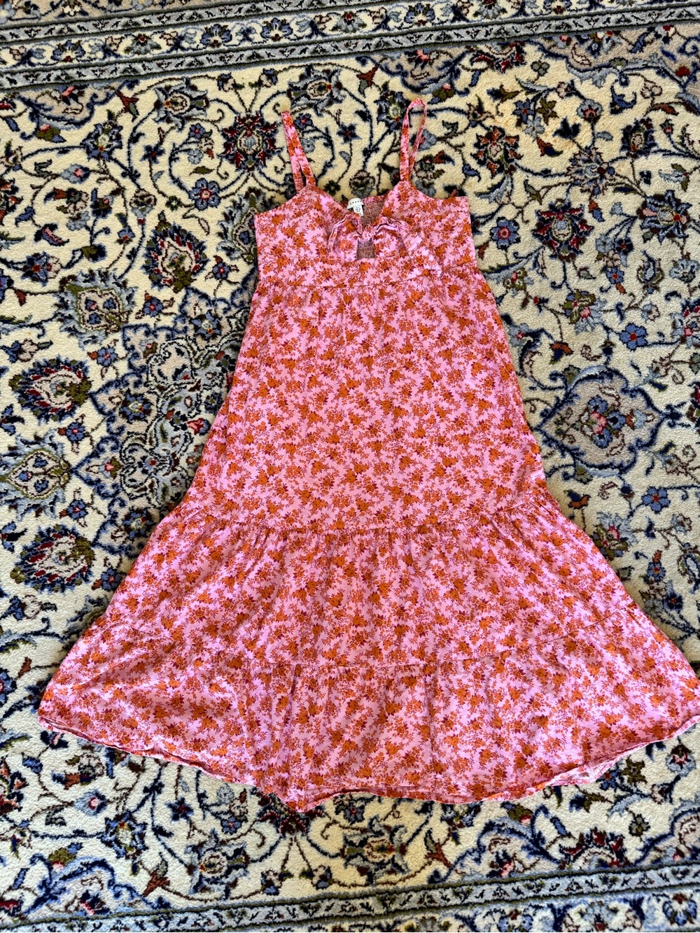 Topshop Pink Floral Tiered Maxi Dress Cotton Sz 8